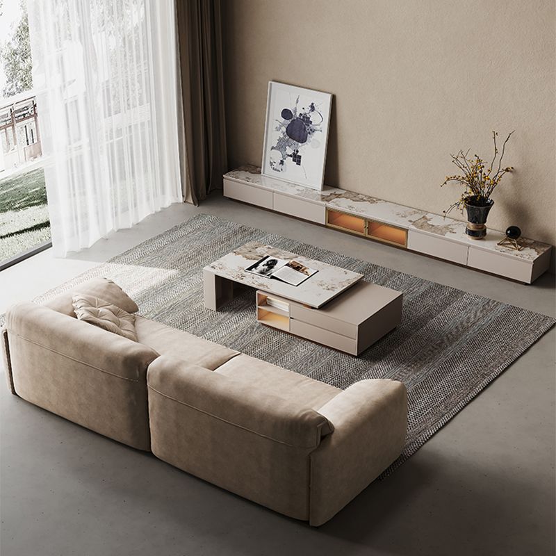 Glam Coffee Table Rectangle Stone Single Cocktail Table with Storage Drawers