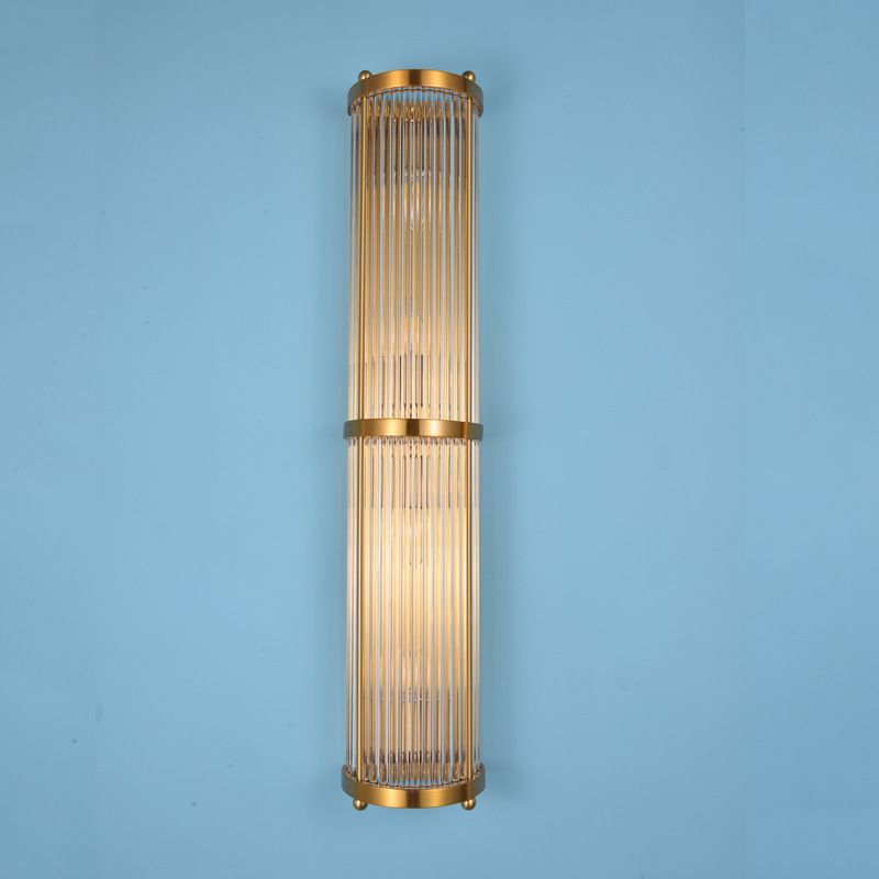 Luces de apliques cilíndricos cristalínicos transparentes Estilo moderno Lámpara de montaje de pared de 2 luces en oro