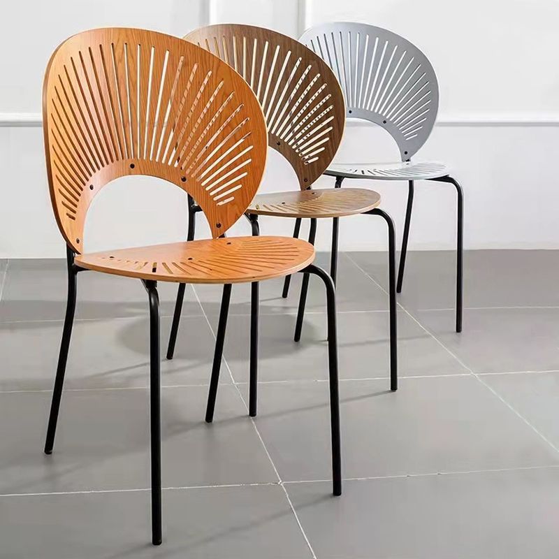 Metal Base Dining Chairs Industrial Style Open Back Armless Chair