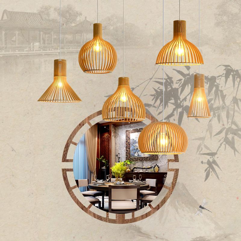 Luce a sospensione in legno in stile moderno 1 Apparecchio di lampada appesa alla luce per soggiorno