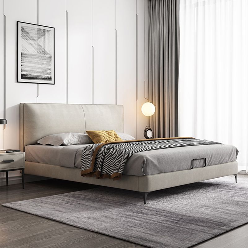 Modern White Wooden Standard Bed with Rectangular Panel Headboard