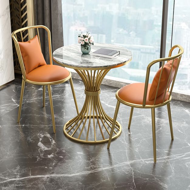 Glam Sintered Stone Dining Room Set with Round Table and Metal Base Formal Dining Table Furniture