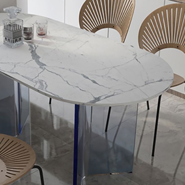 White Oval Stone Dining Table Modern Acrylic Double Pedestal Dining Table