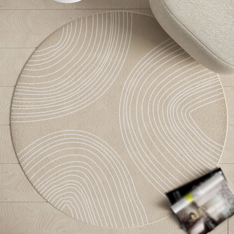Round White Tone Home Decor Carpet Nordic Abstract Printed Area Rug Polyester with Easy Care Rug