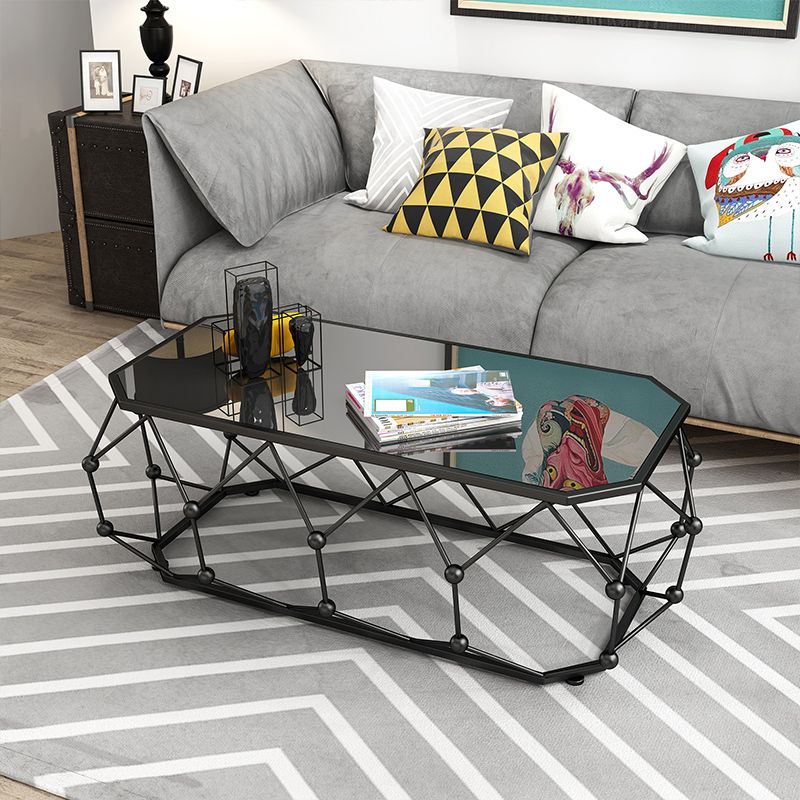 Modern Frame Coffee Cocktail Table Rectangular Glass Top Coffee Table
