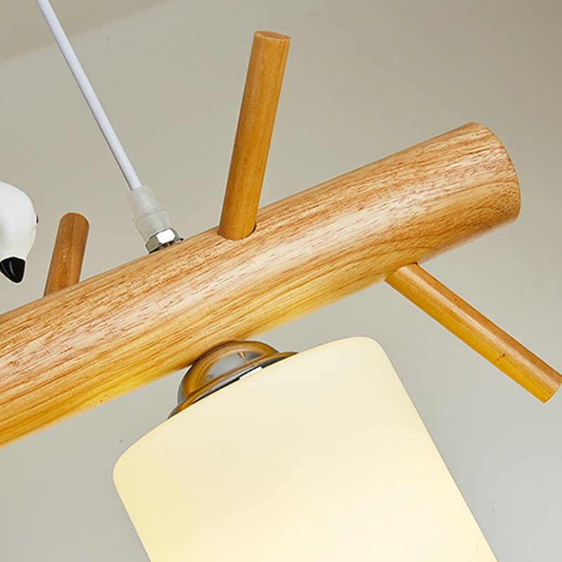 Modern Island Light Wooden Island Hanging Light with Glass Shade for Living Room