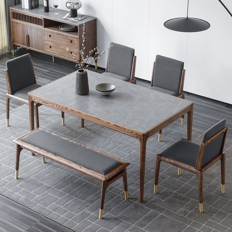 Medieval Modern Sintered Stone Table Rectangle Table with Wooden Base and 4 Legs