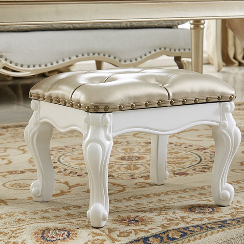 Mid-Century Modern Ottoman Faux Leather Tufted Upholstered Nailhead Trim Rectangle Ottoman