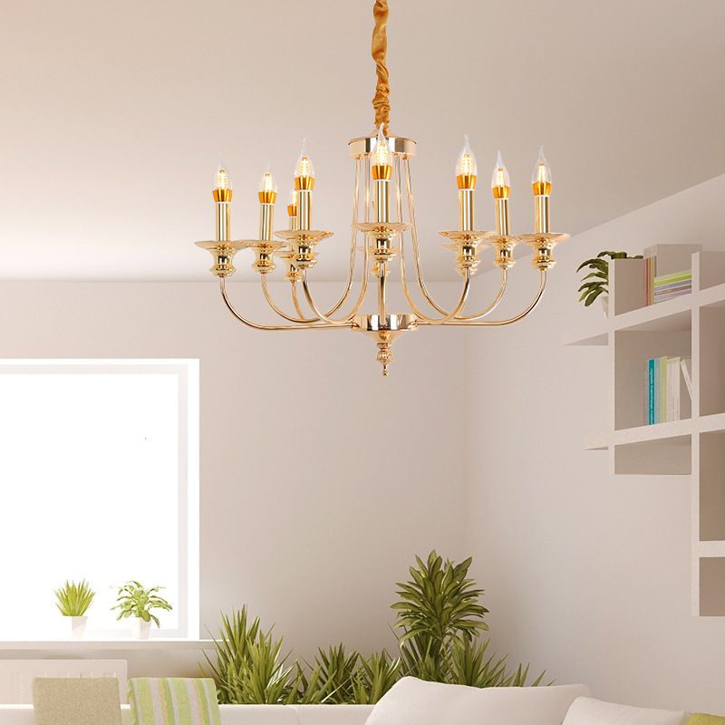 Candle Metal Chandelier Lighting Classic 10 Lights Dining Room Pendant Lighting in Gold