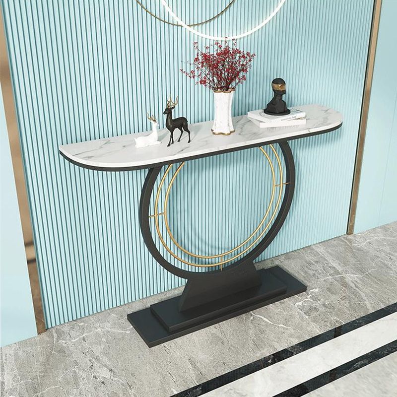 Contemporary Console Accent Table Antique Finish Half Moon Console