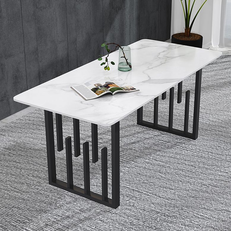 Contemporary Dining Table Sintered Stone Dining Table with Double Pedestal for Home Kitchen Dinner