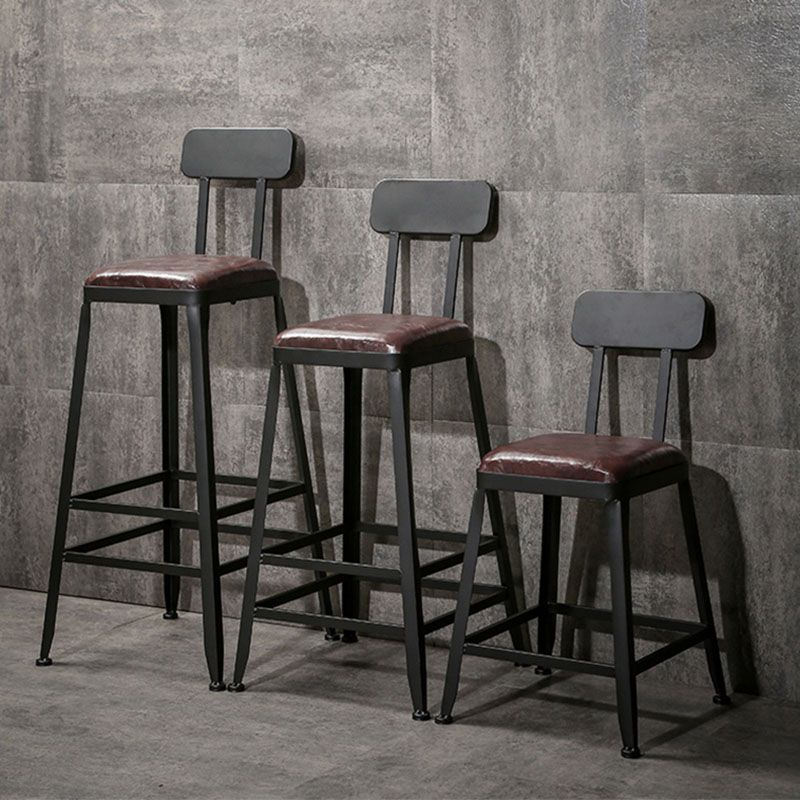Wooden Square Seat Barstool Industrial Metal Counter Stool with Backrest