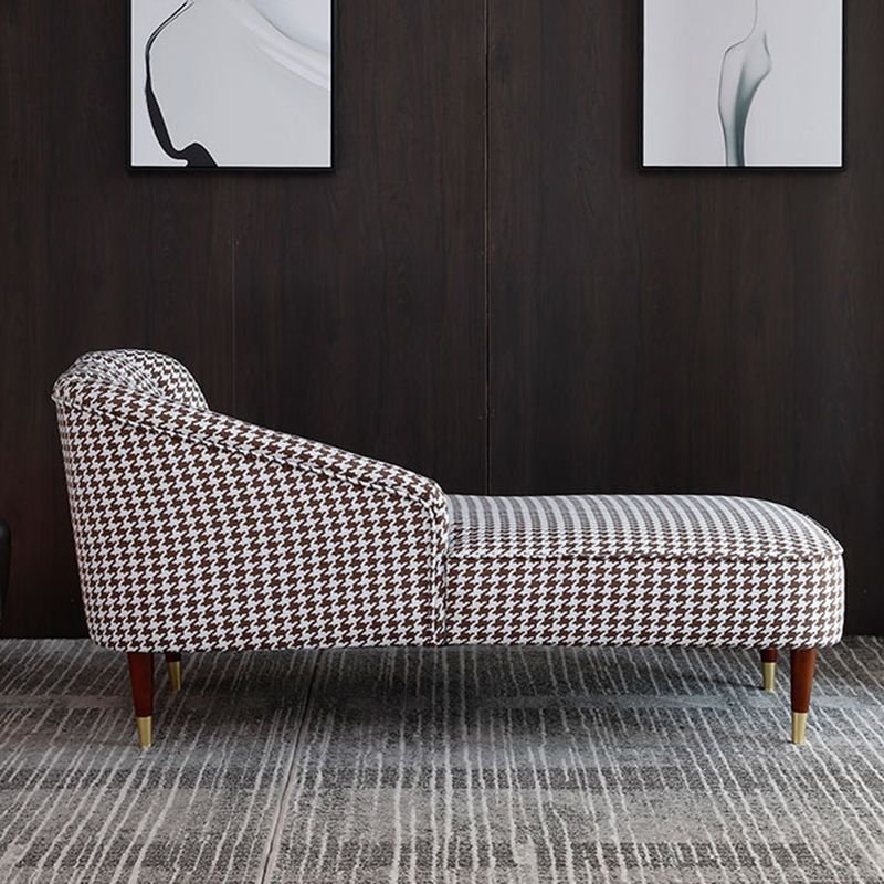 Contemporary One Armed Chaise Round Arms Houndstooth for Living Room