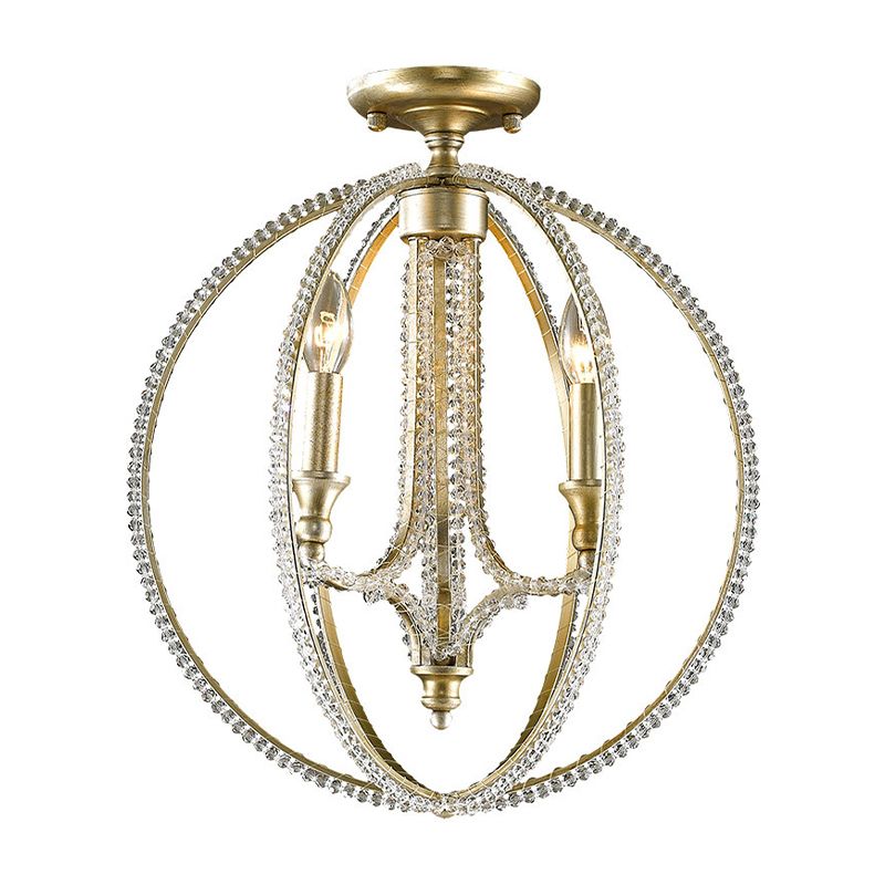 Crystal Gold Finish Semi Flush Lighting Globe 3 Heads Traditional Close to Ceiling Lamp for Living Room