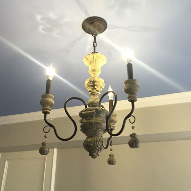 Candelabra Living Room Ceiling Lighting Traditional Resin 3 Heads Grey Chandelier Light Fixture