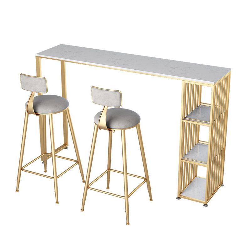 Rectangle Pub Table Bar Height Glam Bar Table with Stone Top