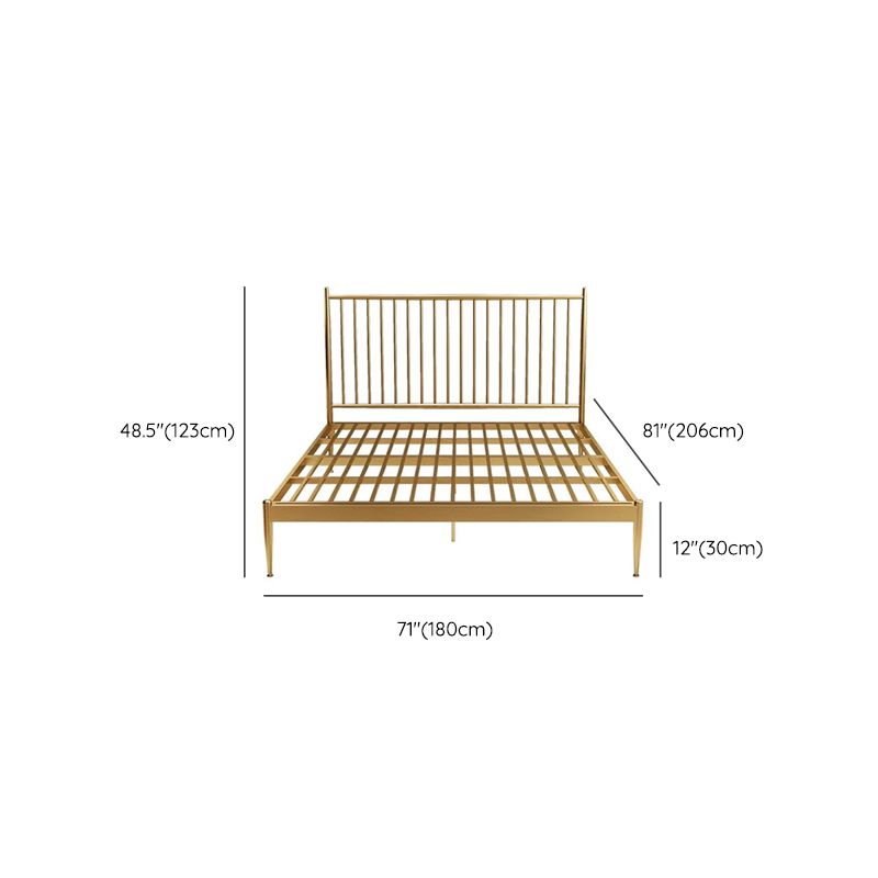 Golden Finish Metallic Open-Frame Bed Glam Wire-Grid Iron Bed Frame with Headboard