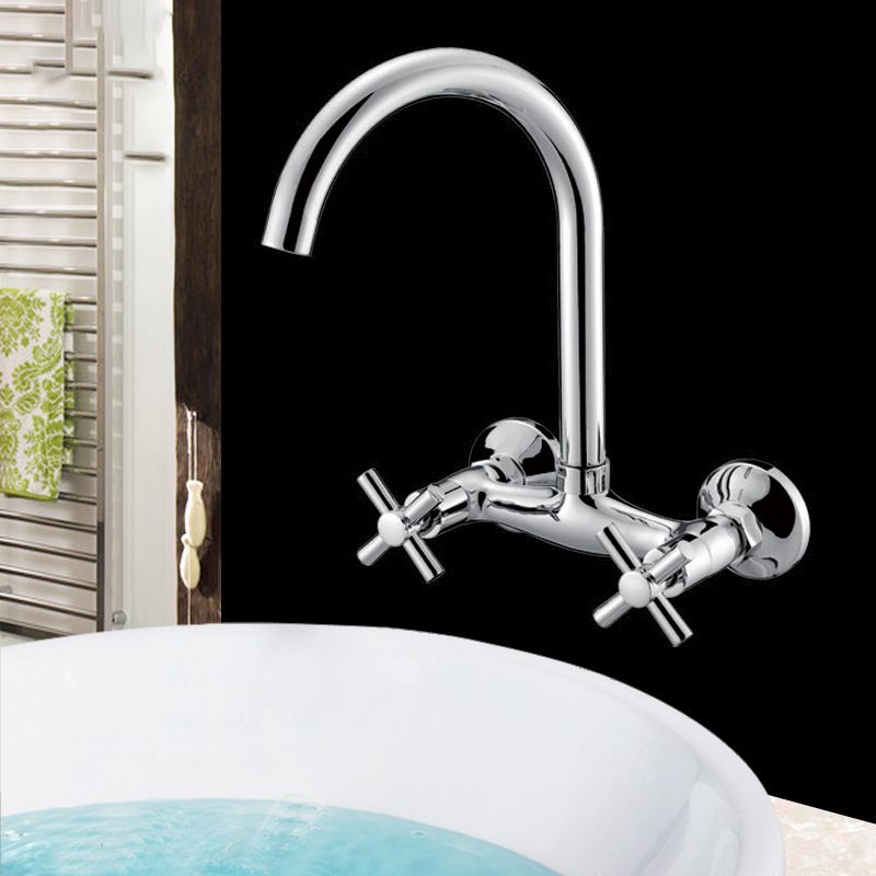Modern 2-Handle Bathroom Sink Faucet 3 Hole Wall Mounted Bathroom Faucet with High-Arc