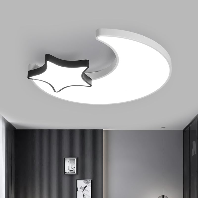 Lámpara de techo LED nórdica, montaje empotrado en forma de media luna y estrella en blanco y negro con pantalla acrílica