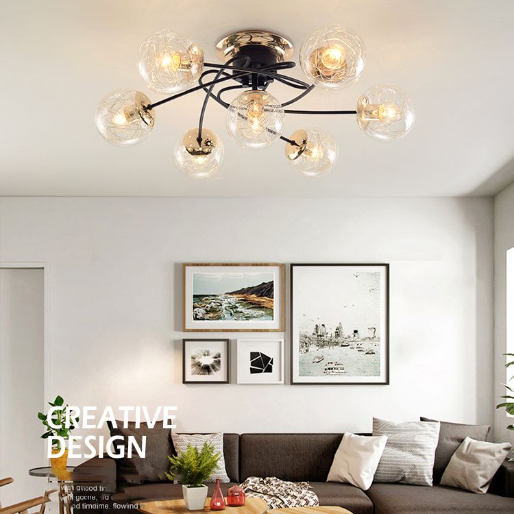 Black Contemporary Glass Flush Mount 1-Light Spherical Flush Ceiling Light for Bedroom