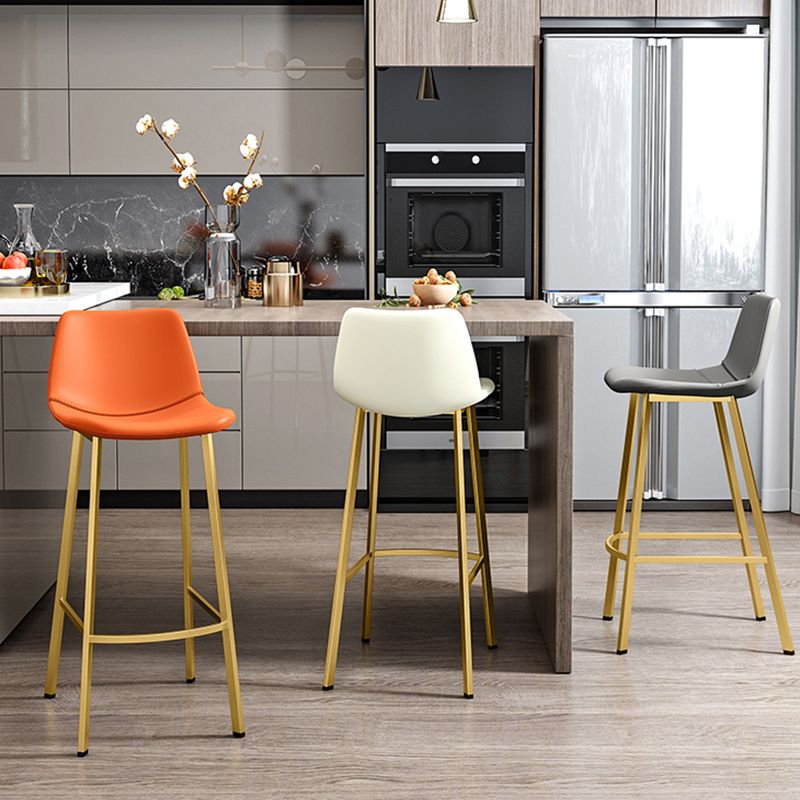 Glam Leather Upholstered Bar Stool Armless Low Back Stool with Gold Metal Legs