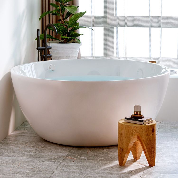 Round White Acrylic-Fiberglass Bathtub Soaking Freestanding Bath Tub