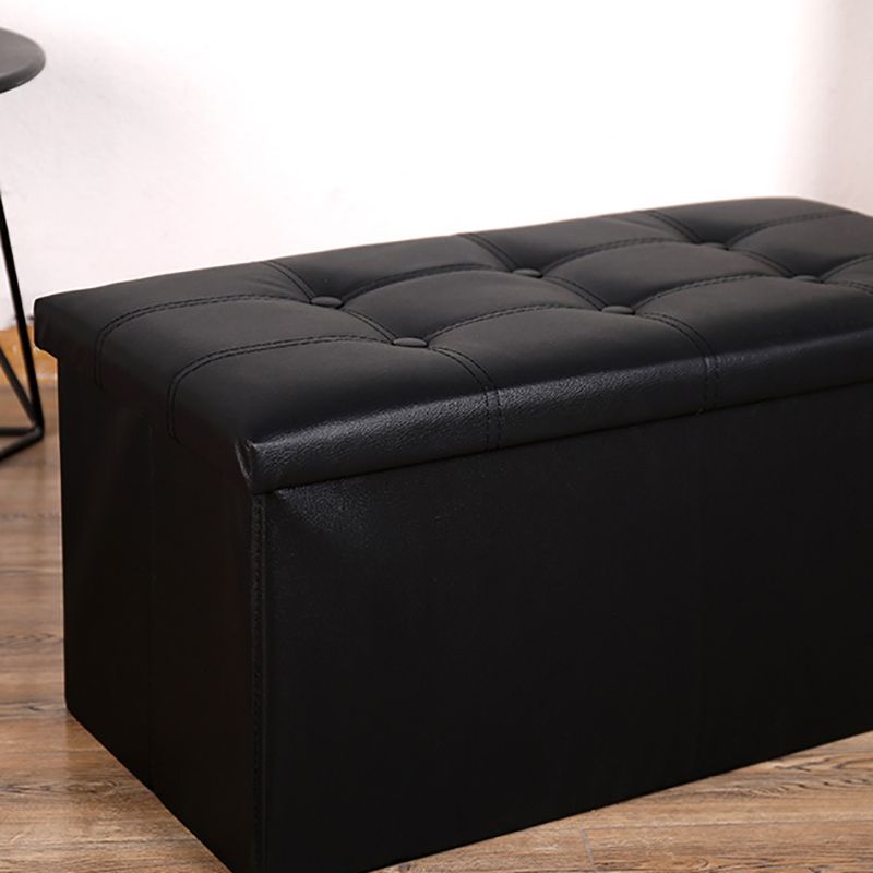 Trendy Faux Leather Ottoman Plain Tufted Rectangle Foot Stool Ottoman with Storage