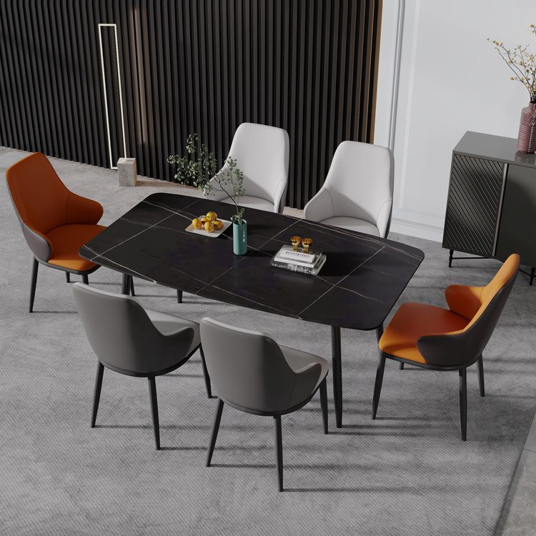 Minimalist Style Leather Dining Chairs Solid Back Upholstered Side Chair for Home