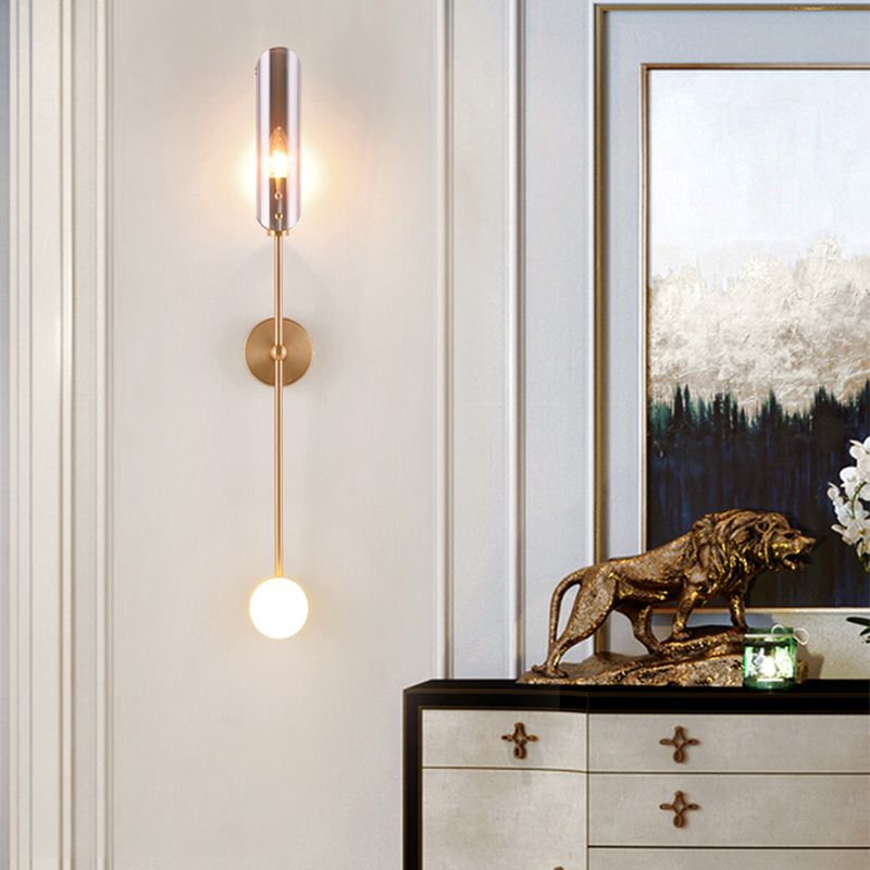 Glass Wall Lighting Contemporary 2 Lights Gold Sconce Lamp Fixture for Living Room