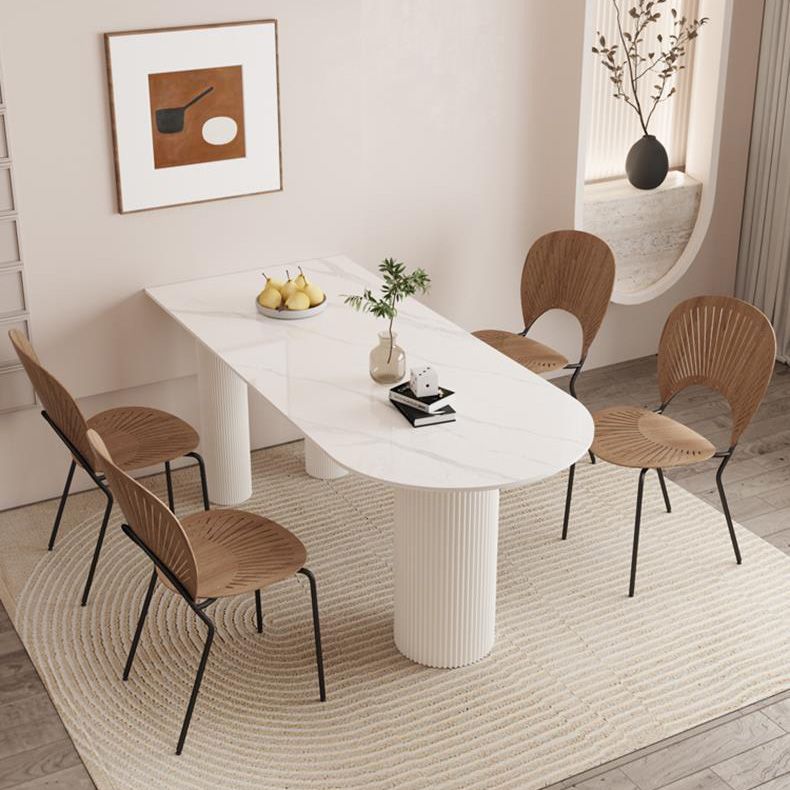 Modern Dining Table Sintered Stone Table with Wood Legs for Home Use