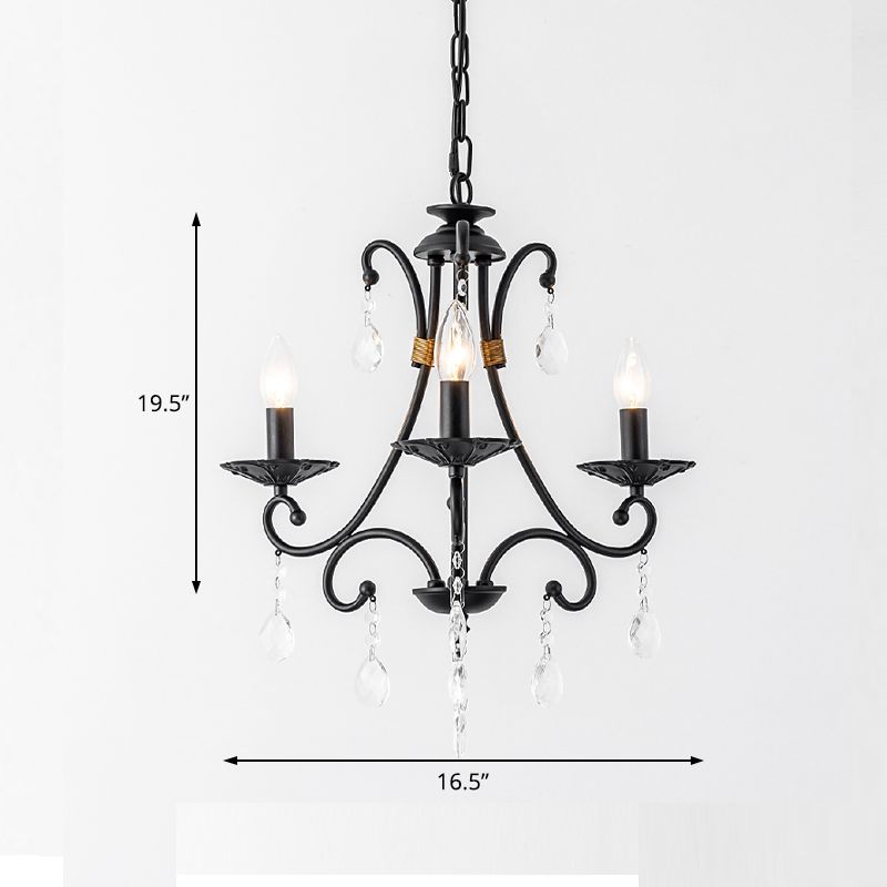 Candelabra Living Room Chandelier Light Traditional Metal 3/6/8 Lights Black Hanging Ceiling Light