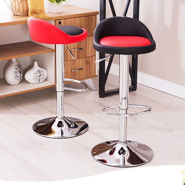 Modern Metal Barstool Faux Leather Upholstered Counter Stool in Matte Finish for Indoor