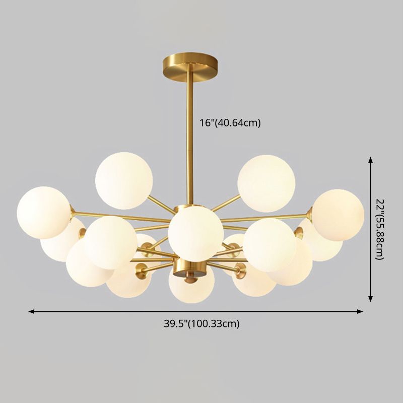 Post-Modern Metal Hanging Chandelier Light Glass Shade Ceiling Chandelier in Gold for Living Room