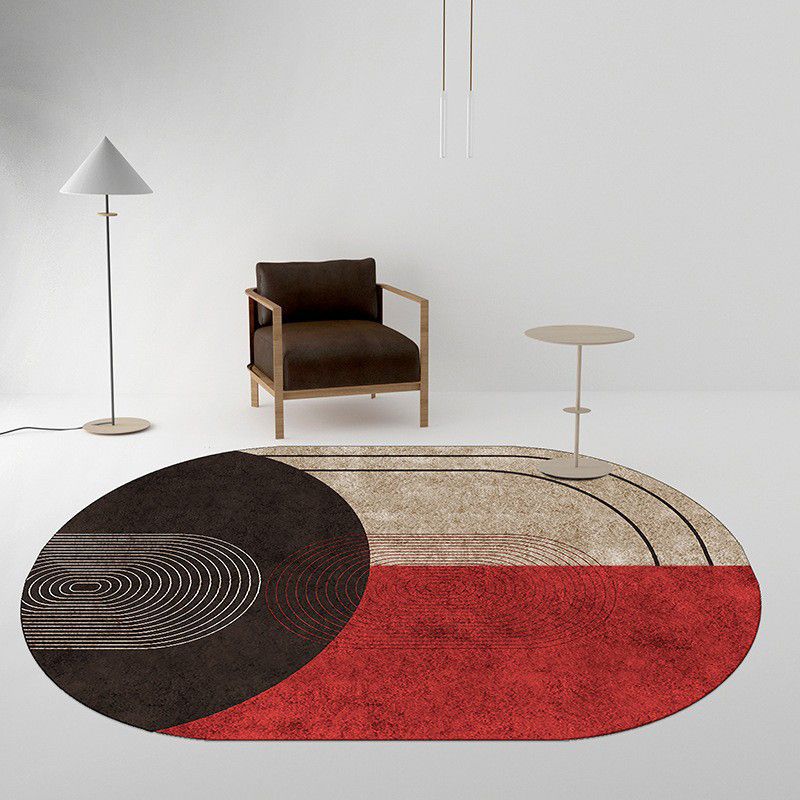 Red Modern Carpet Line Polyester Carpet Stain Resistant Carpet for Living Room