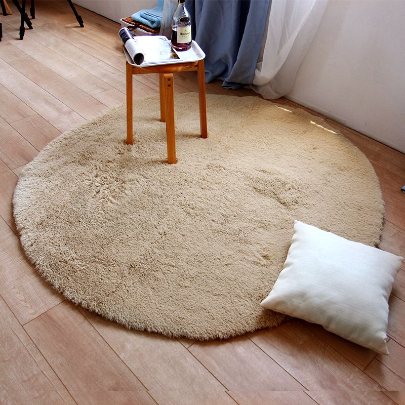 Minimalist Round Rug Simple Solid Color Carpet Polyester Shag Rug with Non-Slip Backing