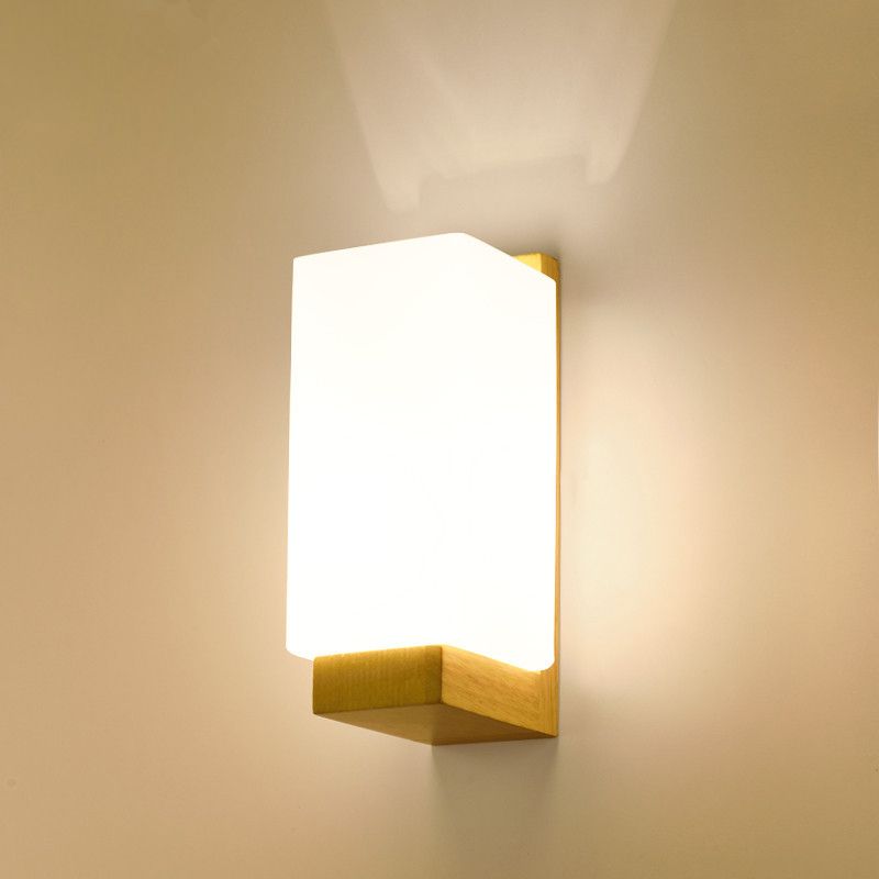 Luz de pared de color de registro de vidrio en la lámpara de pared rectangular de madera de estilo conciso moderno para espacios interiores
