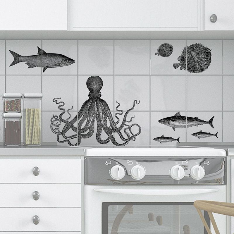 Aquatic Creatures Wallpaper Panels Kids Pick Up Sticks Kitchen Wall Art, 8' x 8"