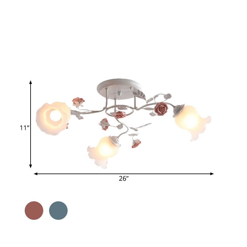 Campo de lámpara de lámpara de semi raspador de vidrio esmerilado 3/5/9 bombas Lámpara de montaje de techo de comedor en rosa/azul/azul-blanco