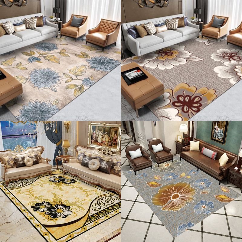 Modern Floral Printed Rug Multi Color Polypropylene Indoor Rug Non-Slip Backing Easy Care Area Carpet for Room