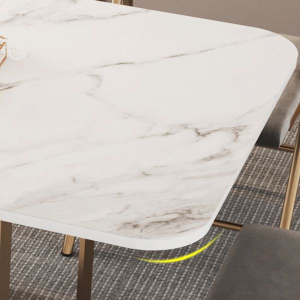 Mesa de comedor rectangular contemporánea, mesa abatible de piedra sinterizada con base de metal para comedor