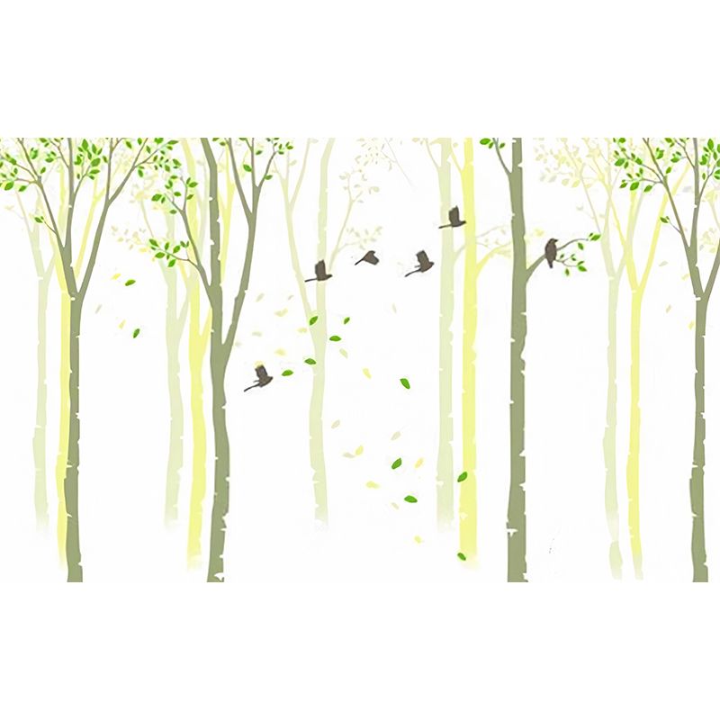 Full Size Tree Wall Mural in Green and Yellow Non-Woven Material Wall Covering for Home Decor, Made to Measure
