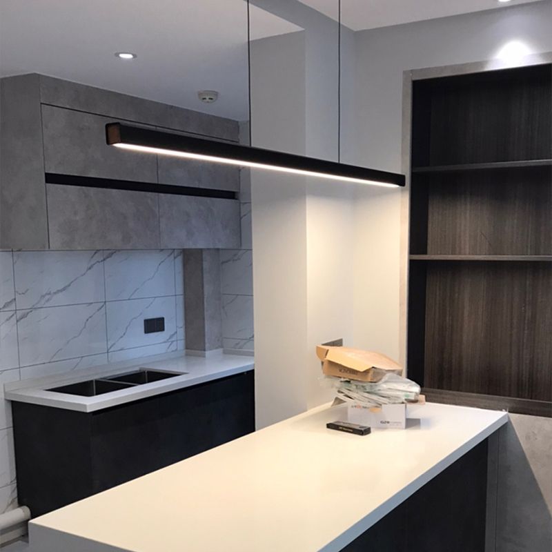 Modern Minimalism Linear Island Hangluchting LED LED Metal Island Plafond Light voor eettafel