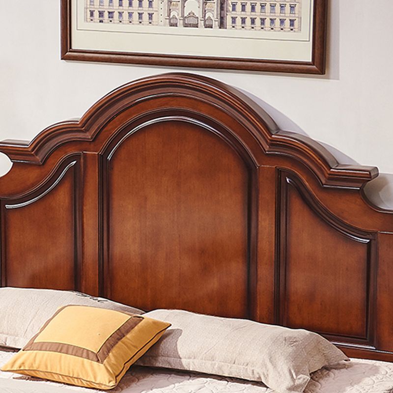 Brown Rubberwood Platform Bed 61.41" Tall Full Panel Bed with Headboard