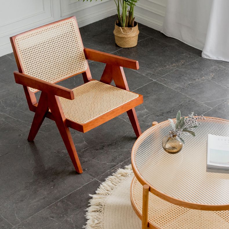 Contemporary Balcony Wood Arm Chair Matte Finish Open Dining Chair