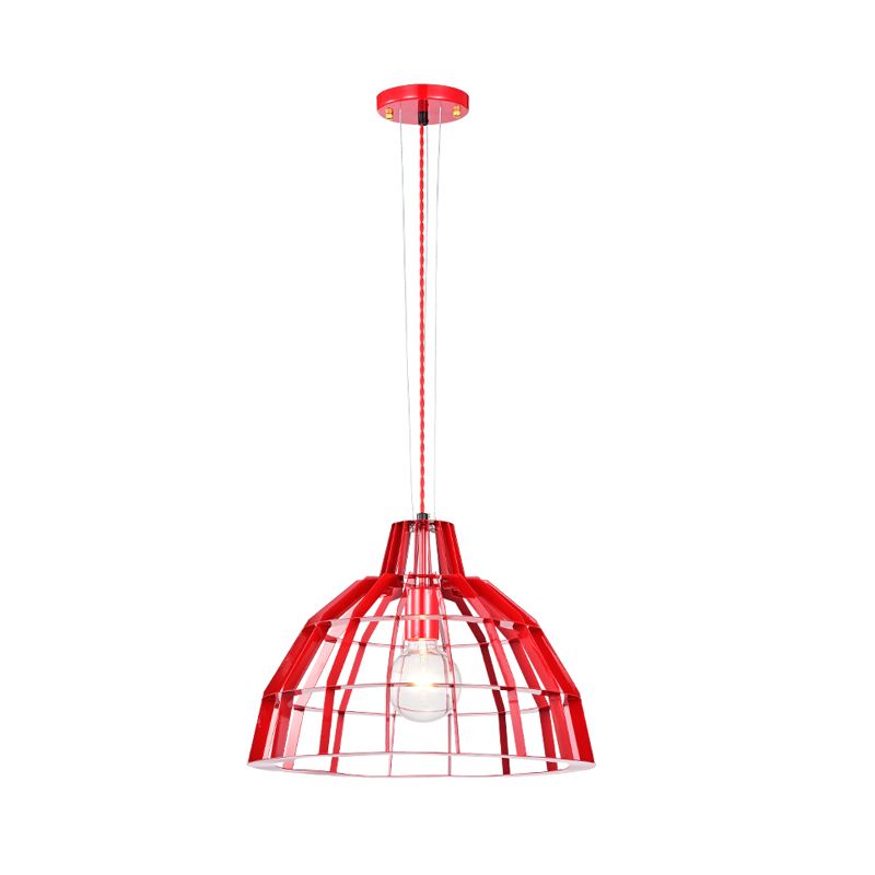 Luz de caída de tono de tono rojo 1 bombilla moderna colgante colgante de metal enjaulado para restaurante