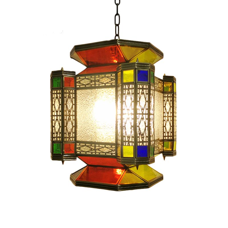 Iluminación de lámpara de linterna vintage 3 luces de lámpara de vidrio texturizado lámpara en latón