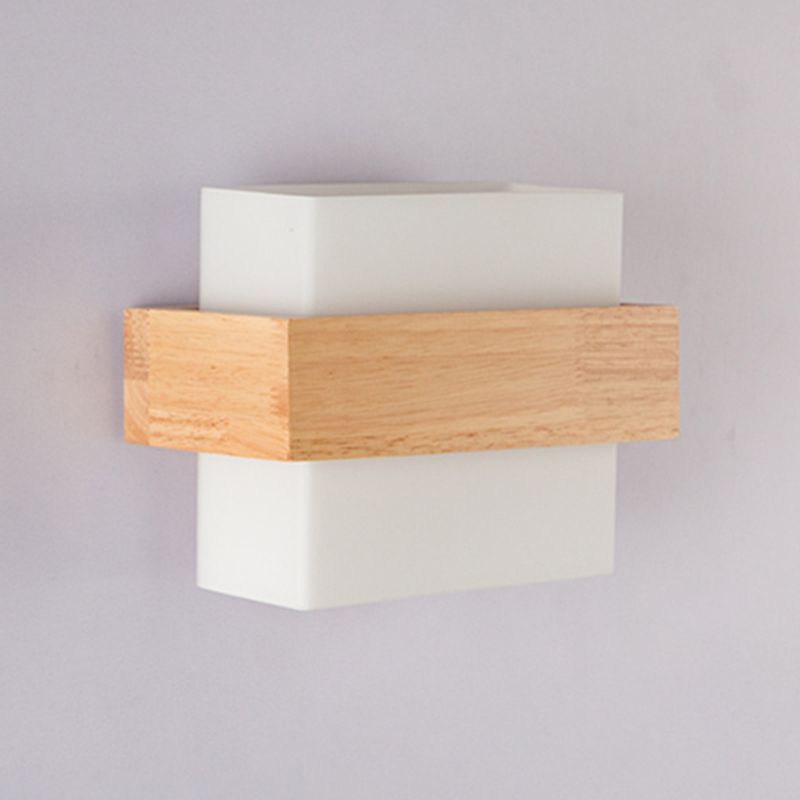 Modern Wood Wall Sconce Rectangle Shape Wall Light with Glass Shade for Living Room