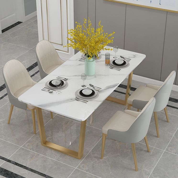 Rechthoekige eettafel Gesinterde stenen tafel Luxe met dubbel voetstuk