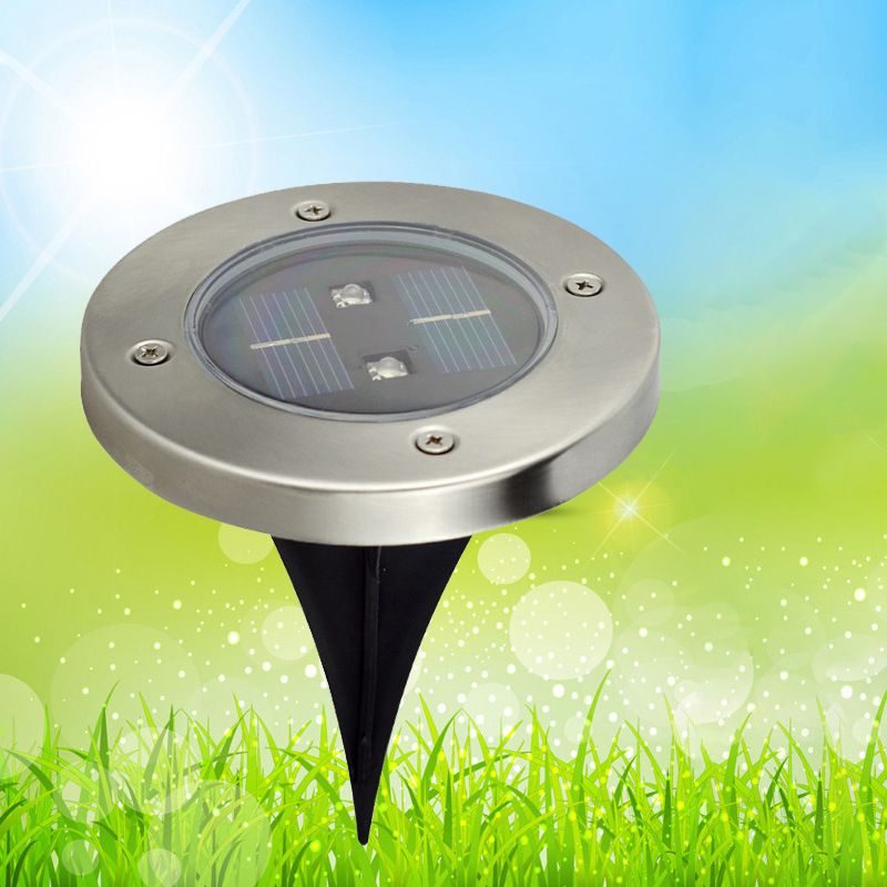 Retro Round Shaped LED Stake Light Metal Courtyard Solar Powered Buried Lighting, Black