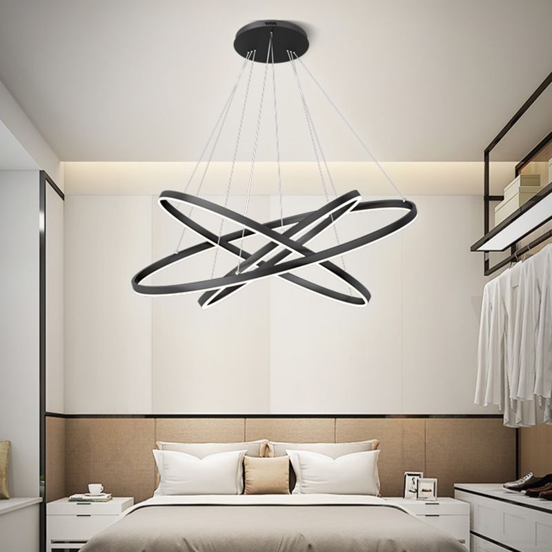 Modern Black Chandelier Multiple Rings Ceiling Pendant Light Metal Chandelier